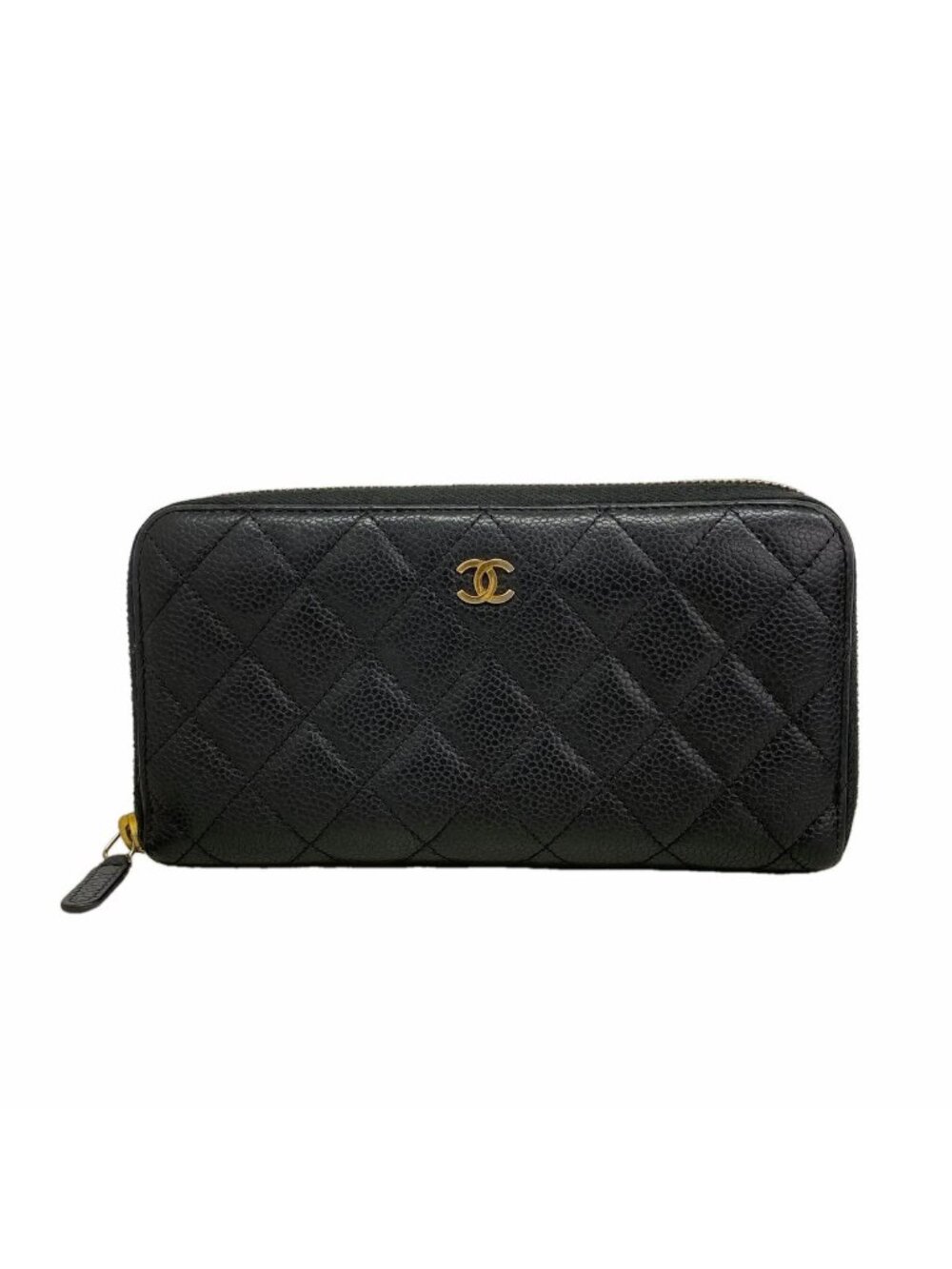 Chanel Wallet Quilted Caviar Leather Black Gold